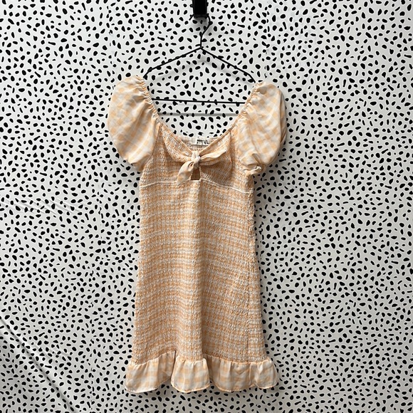 BB Dakota by Steve Madden Dresses & Skirts - Madden NYC Gingham Pink Ruched Tie Neckline Mini Dress